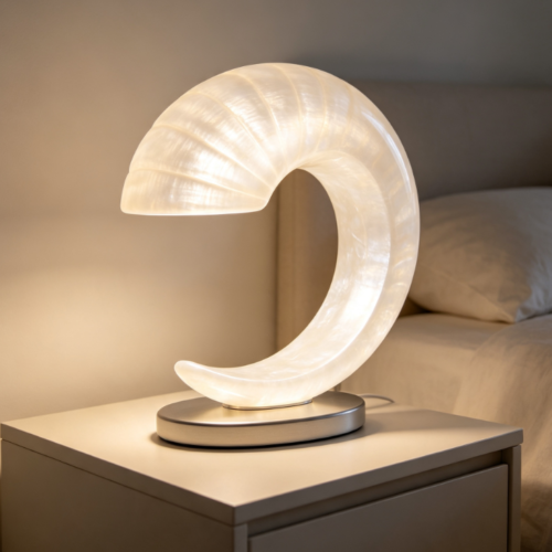 Natural-Textured Crescent Shell Sleep Lamp – Trendy Artistic Curved Bedside Lamp