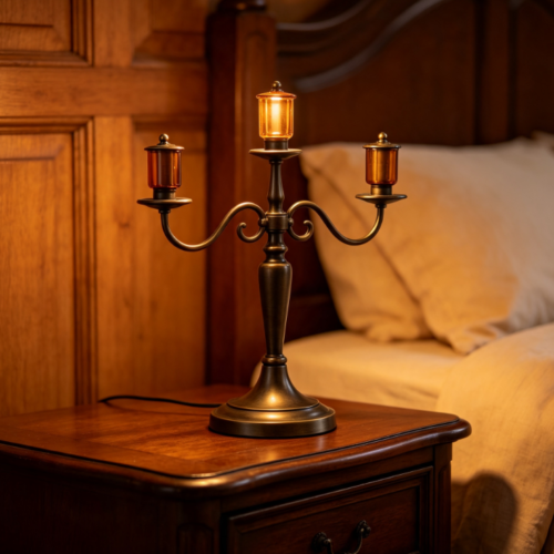 Vintage 3-Light Candelabra Bedside Lamp – Mid-Century Nostalgic Bedroom Decor
