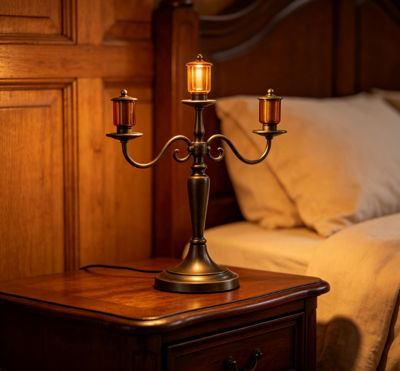 Vintage 3-Light Candelabra Bedside Lamp – Mid-Century Nostalgic Bedroom Decor