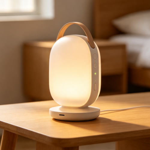 Portable Wireless Sleep Light with Leather Handle – Movable Soft-Glow Night Light for Desks and Bedrooms